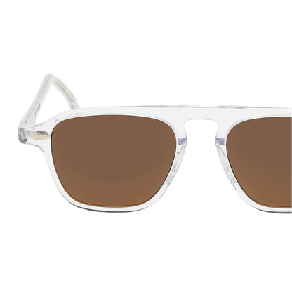 Vintage style white framed sunglasses with Panama Transparent Tobacco Lenses 52mm on a black background by The Bespoke Dudes.