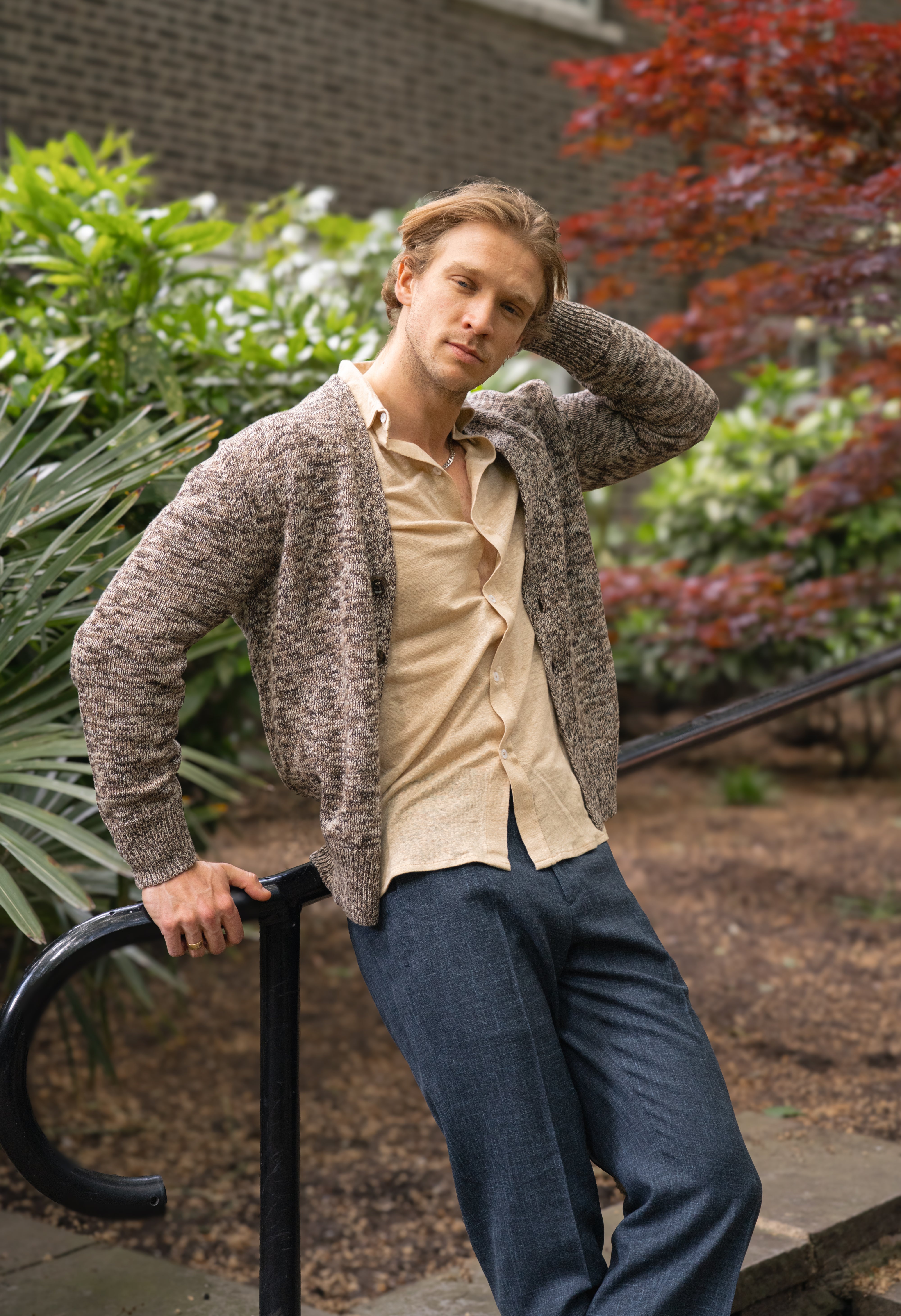 Brown Mouline Cotton V Neck Cardigan