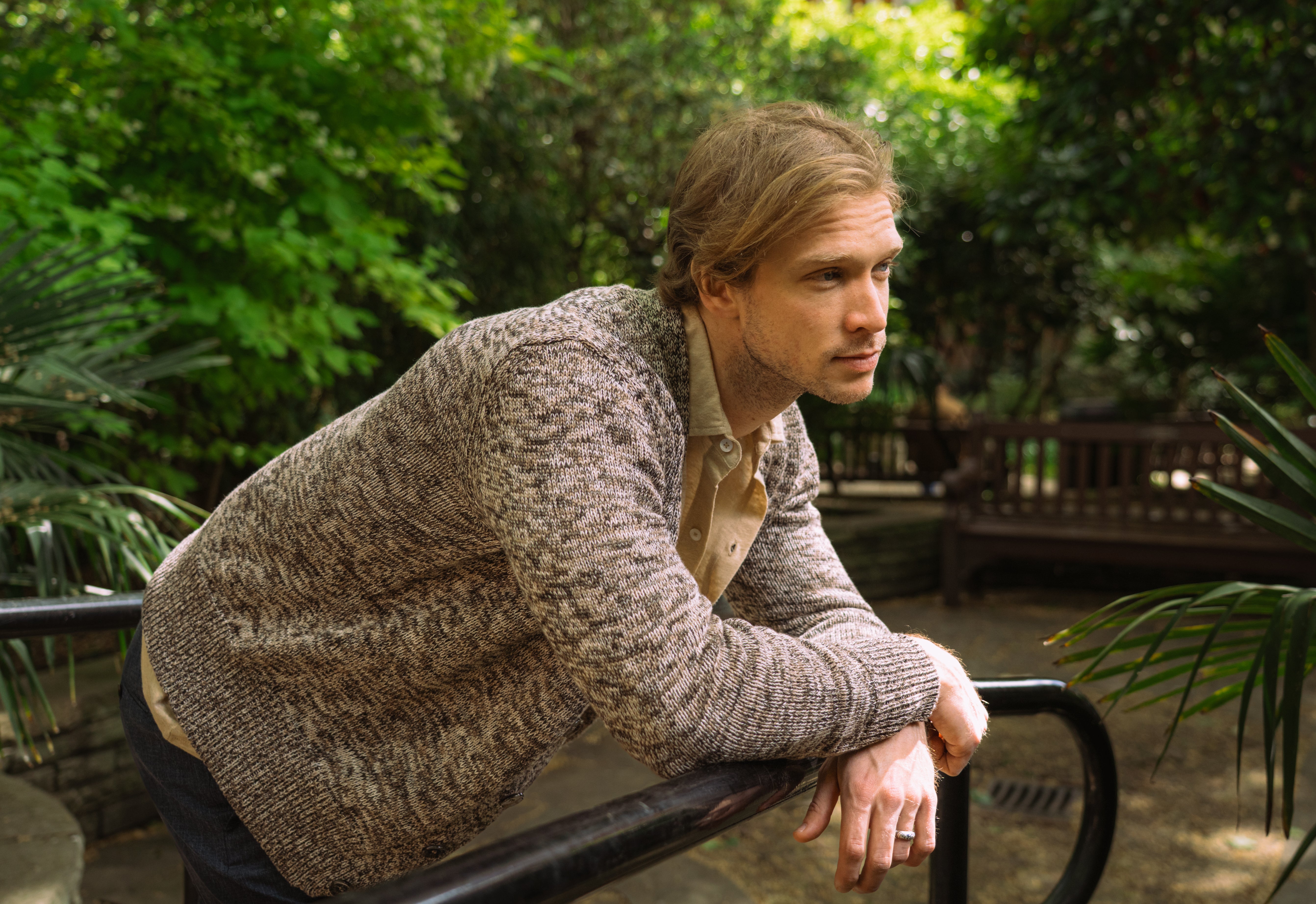 Brown Mouline Cotton V Neck Cardigan
