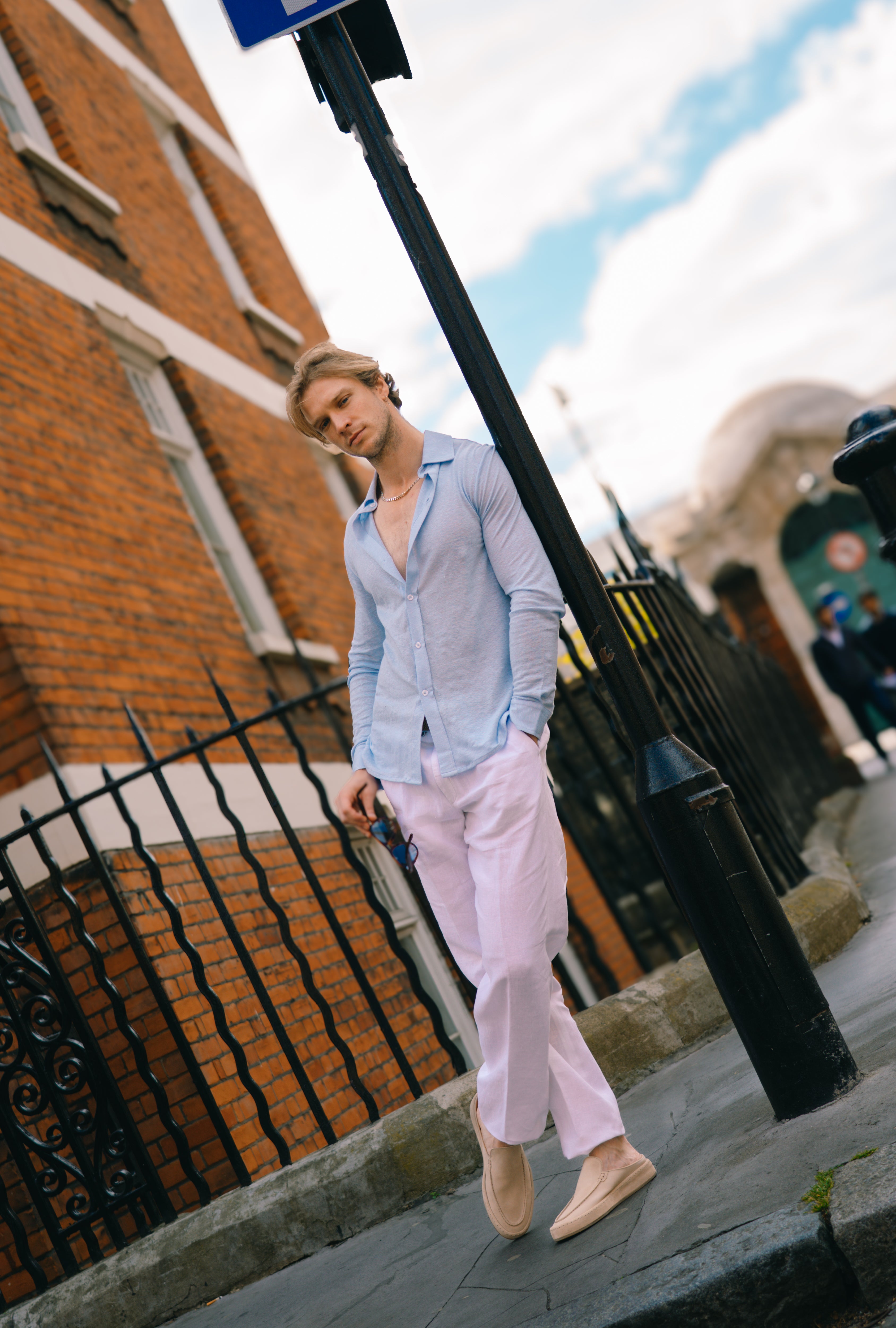 White Washed Linen Regular Fit Chinos