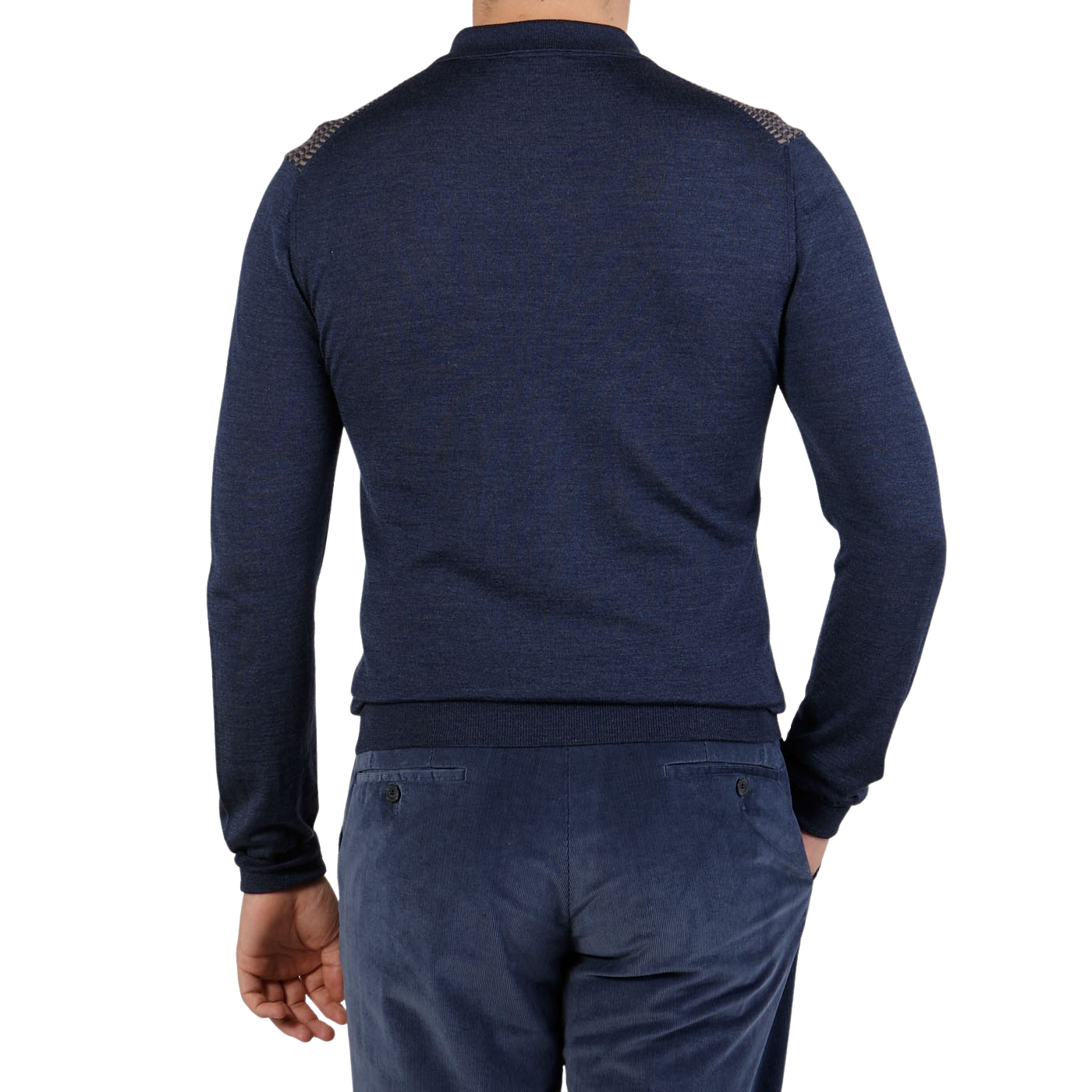 Torras Blue Wool Silk Cashmere Zip Polo Shirt Back