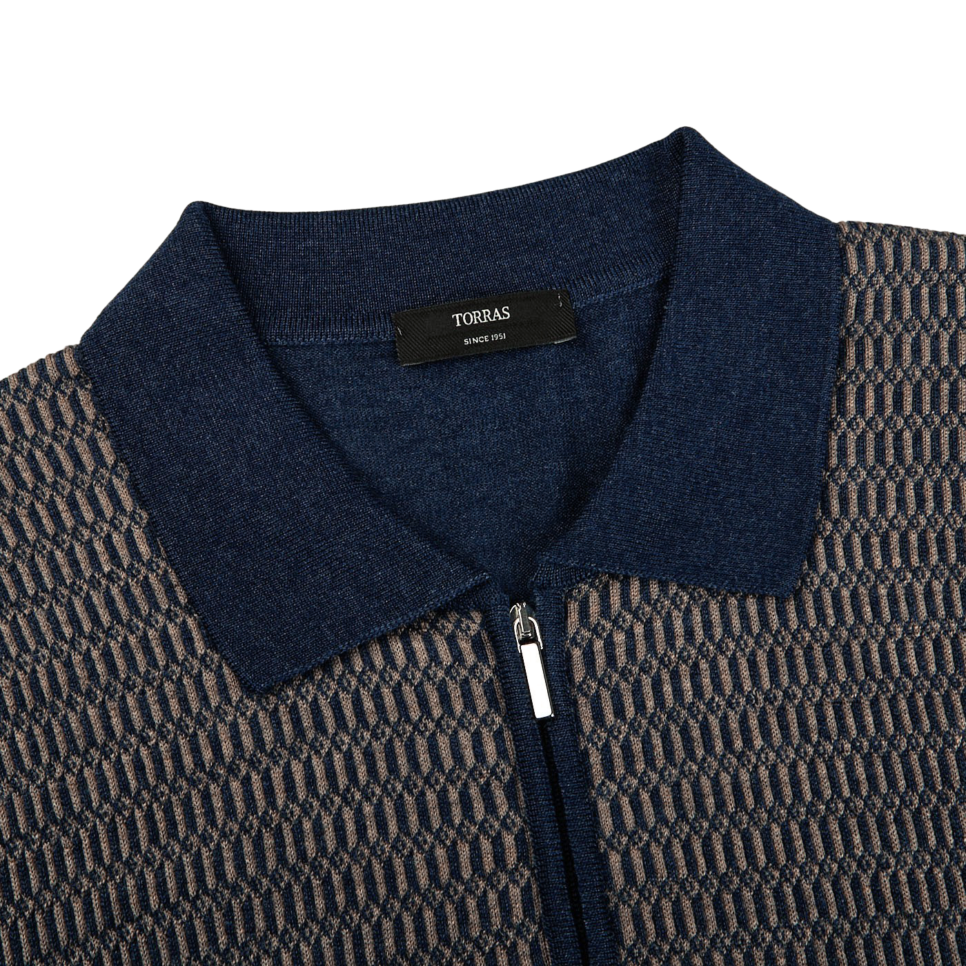 Torras Blue Wool Silk Cashmere Zip Polo Shirt Back