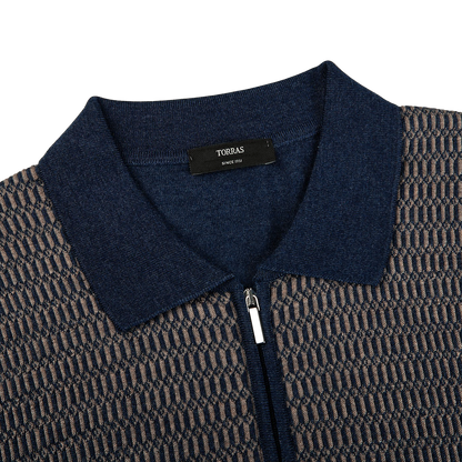 Torras Blue Wool Silk Cashmere Zip Polo Shirt Back