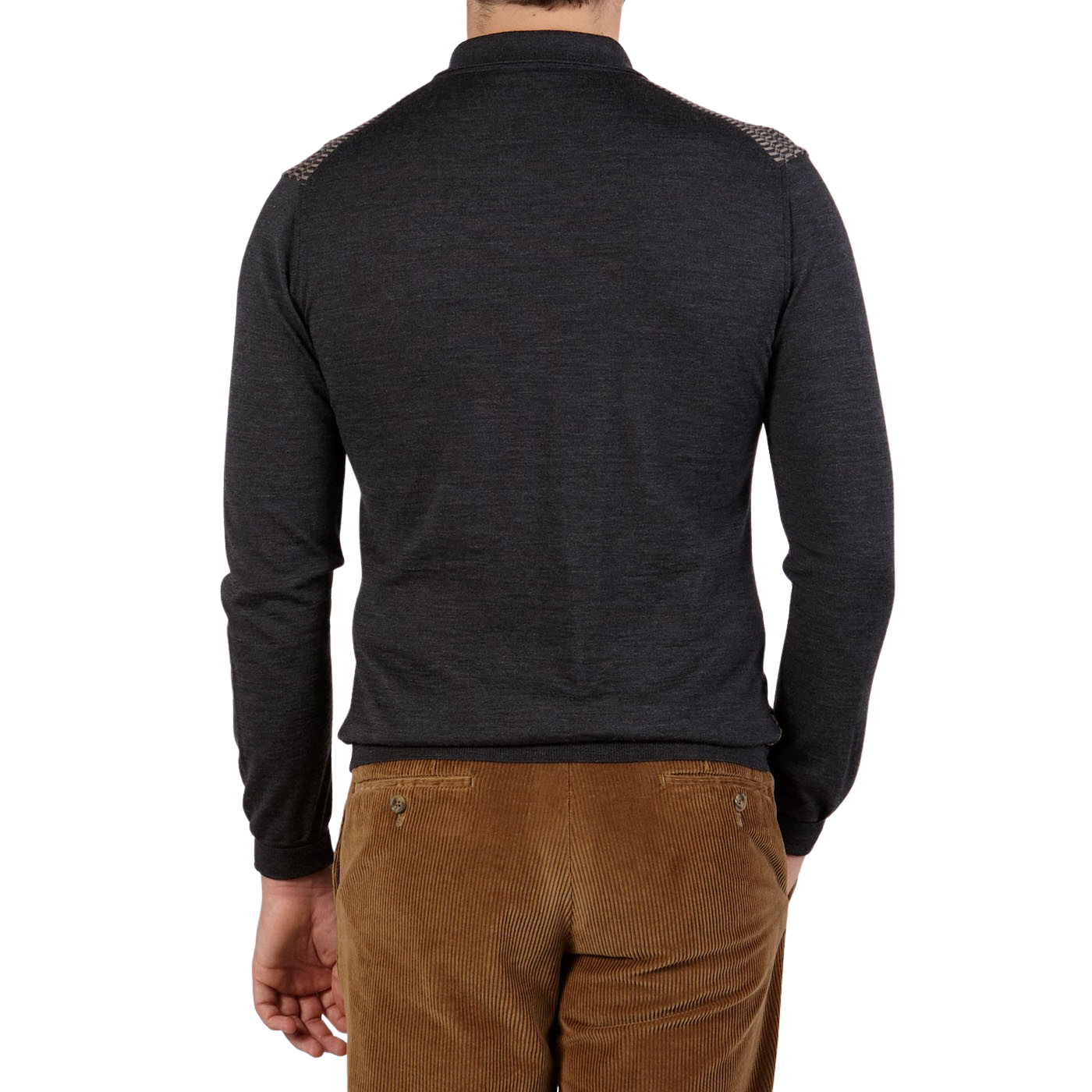 Torras Grey Wool Silk Cashmere Zip Polo Shirt Back