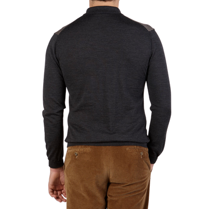 Torras Grey Wool Silk Cashmere Zip Polo Shirt Back
