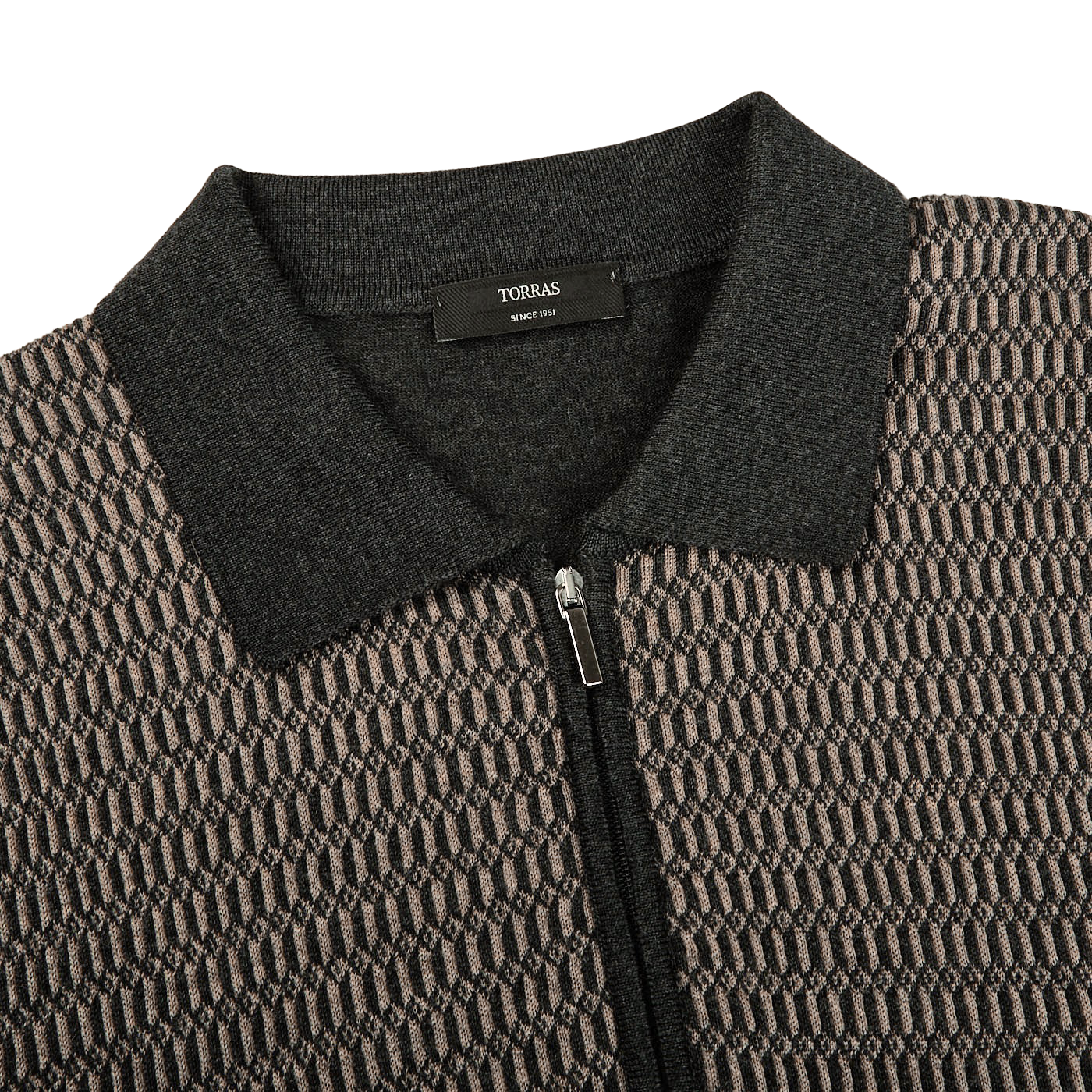 Torras Grey Wool Silk Cashmere Zip Polo Shirt Collar