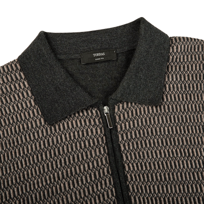Torras Grey Wool Silk Cashmere Zip Polo Shirt Collar