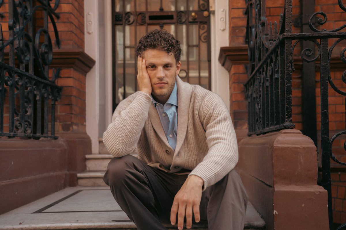 Beige Melange Wool/Cashmere Morgan Shawl Cardigan