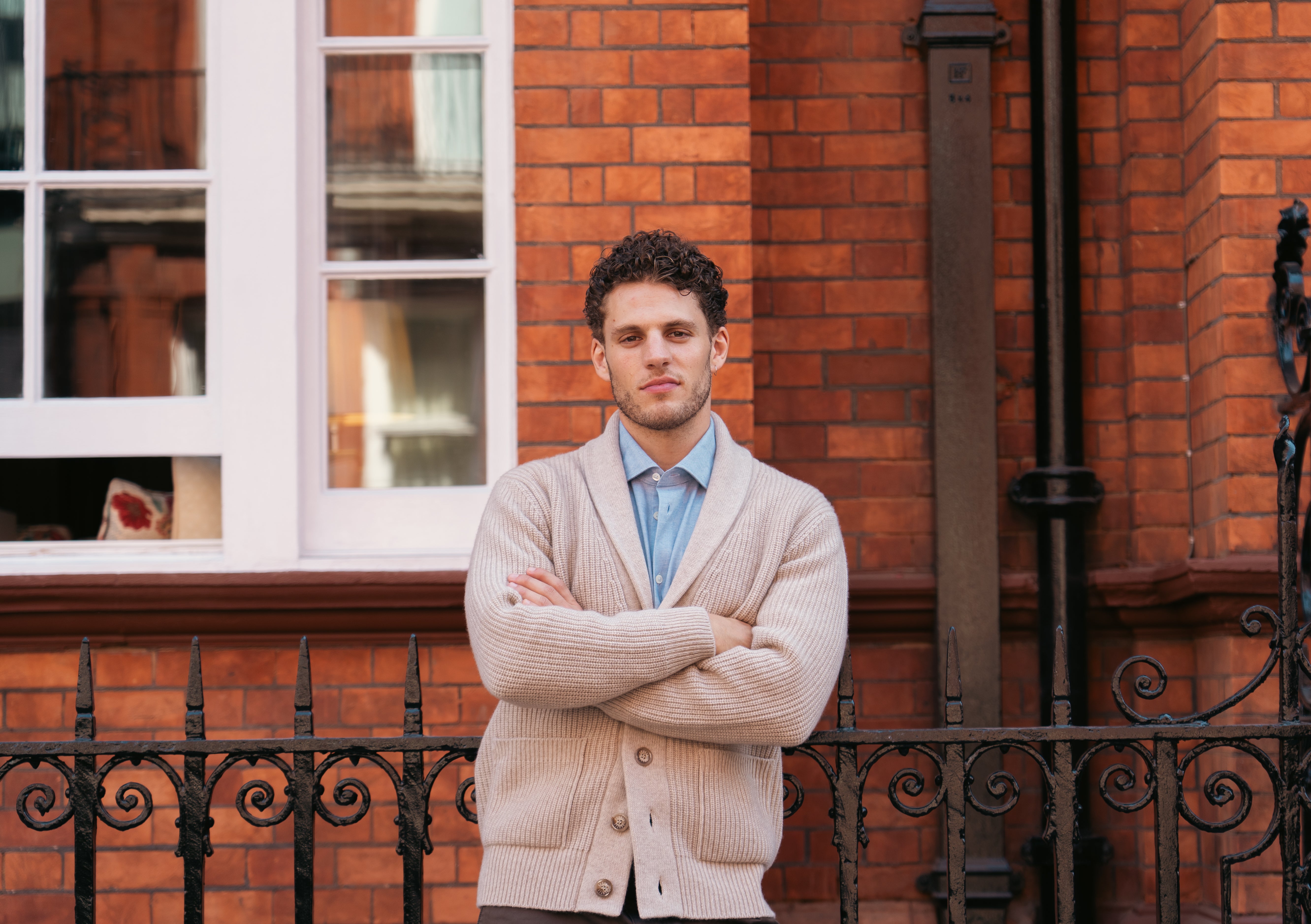 Blue Herringbone Cotton Cashmere Shirt