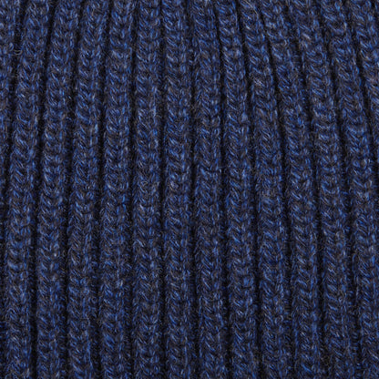 William Lockie Blue Melange Cashmere Ribbed Short Beanie Fabric