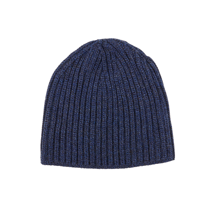 William Lockie Blue Melange Cashmere Ribbed Short Beanie Feature