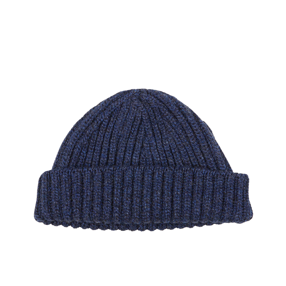 William Lockie Blue Melange Cashmere Ribbed Short Beanie Fold