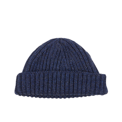 William Lockie Blue Melange Cashmere Ribbed Short Beanie Fold