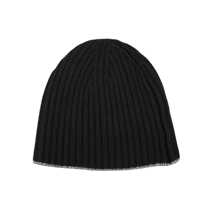 A Black Earl Grey Cashmere Ribbed Short Beanie crafted with Scotland's finest William Lockie cashmere on a white background.