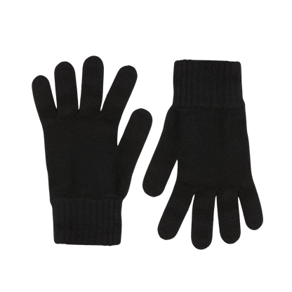 A pair of Black Pure Cashmere Gloves by William Lockie on a white surface.