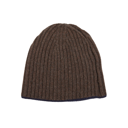 A Porcupine Blackberry Cashmere Ribbed Short Beanie on a white background by William Lockie.