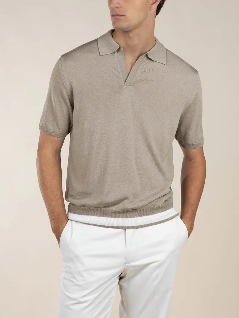 Greige Cashwool Buttonless AUR1 Polo