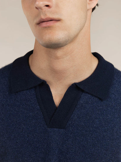 Navy Cashmere Jacquard Polo LS