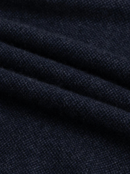 Navy Cashmere Jacquard Polo LS