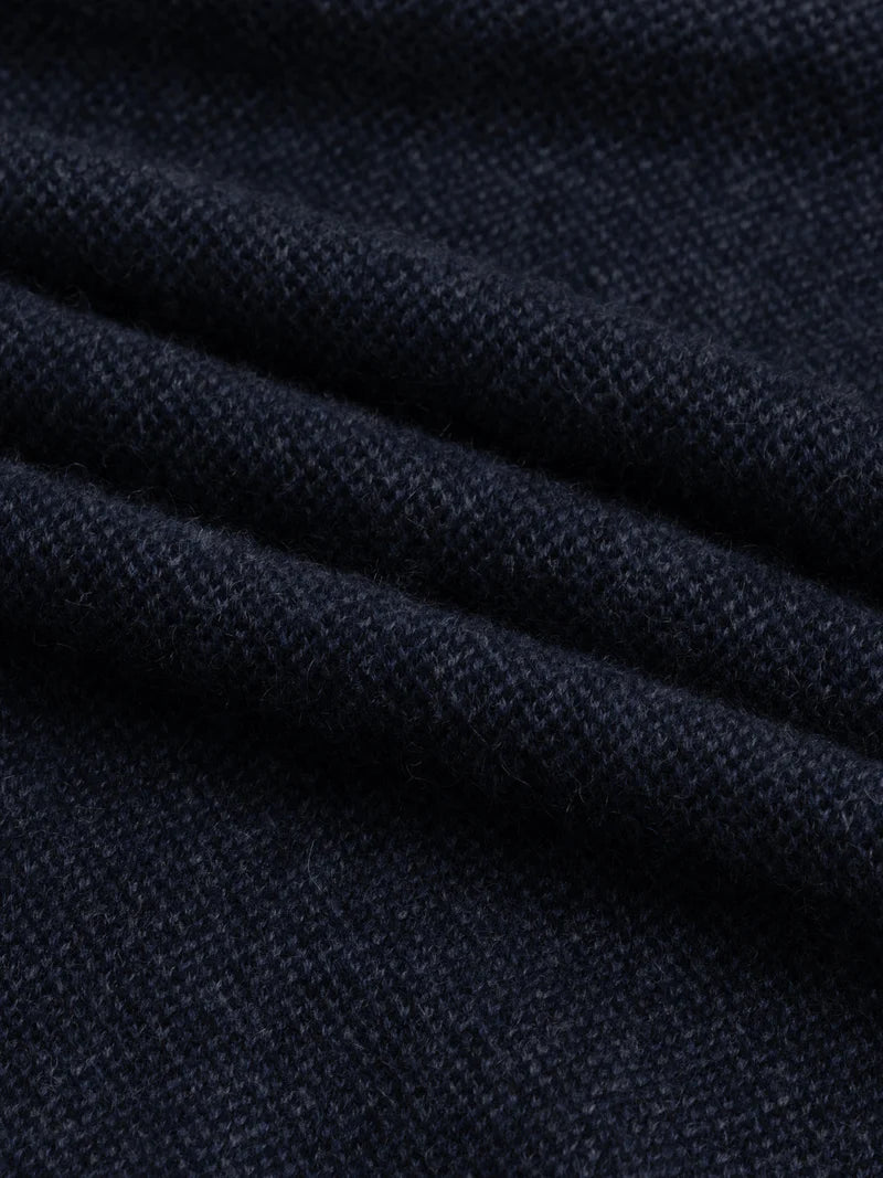 Navy Cashmere Jacquard Polo LS