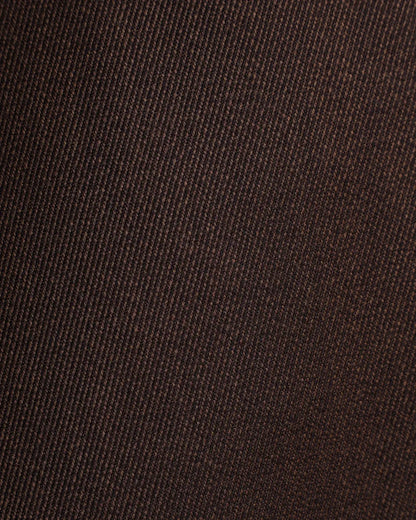 Close-up of dark brown Brown Straight Leg Pleated VBC Covert Wool Trousers by Cavour, featuring a distinct diagonal twill weave; the tightly woven Italian wool has a slightly textured, matte appearance. , available at Richard Gelding Mayfair
