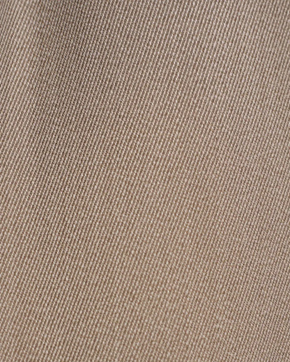 A close-up of Cavour Taupe Straight Leg Pleated VBC Covert Wool Trousers showing a taupe fabric with a distinct, fine diagonal twill weave that creates a subtle ribbed appearance across the tailored surface. , available at Richard Gelding Mayfair