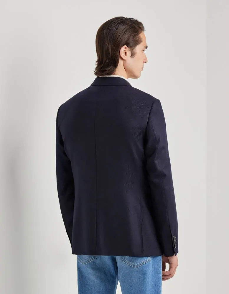 Navy Wool Silk Double Breasted Blazer