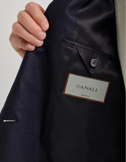 Navy Wool Silk Double Breasted Blazer