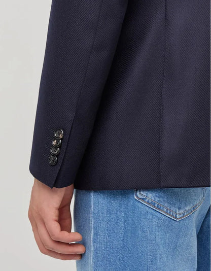 Navy Wool Silk Double Breasted Blazer