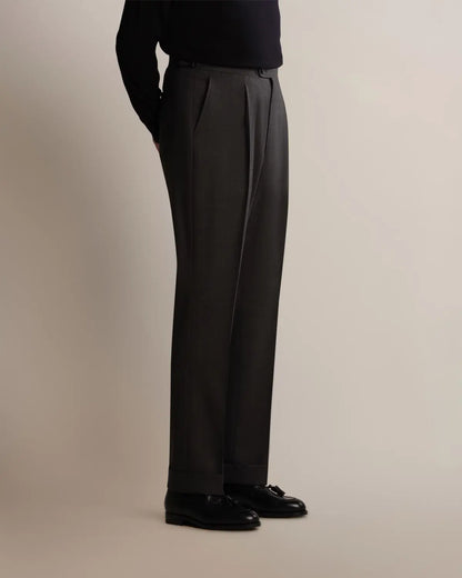 Grey High Twist Wide Leg Pleated Twist Wool Trousers (Matching Jacket)