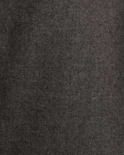 A close-up view of the dark grey fabric of these Cavour Grey Straight Leg Pleated Flannel Trousers, featuring a soft, brushed texture and a subtle diagonal weave pattern. , available at Richard Gelding Mayfair