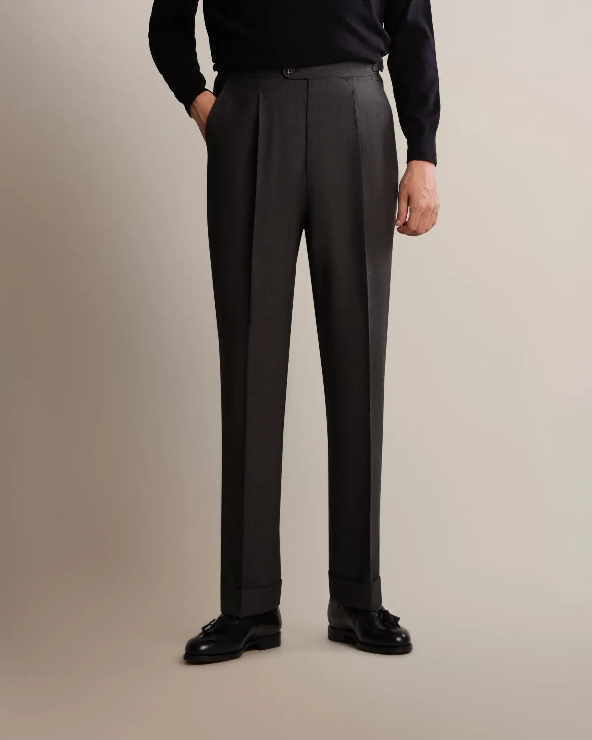 Grey High Twist Wide Leg Pleated Twist Wool Trousers (Matching Jacket)