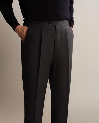 Grey High Twist Wide Leg Pleated Twist Wool Trousers (Matching Jacket)