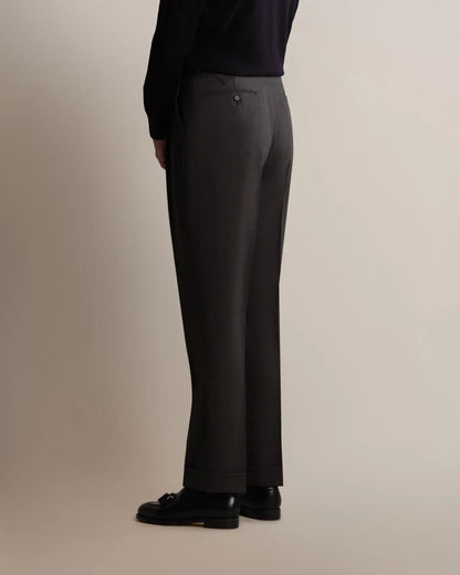 Grey High Twist Wide Leg Pleated Twist Wool Trousers (Matching Jacket)