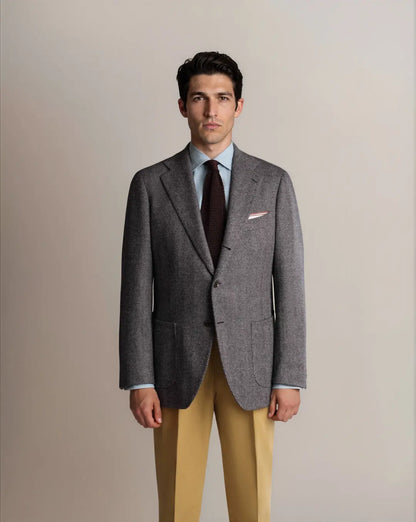 Navy Herringbone Tweed Blazer