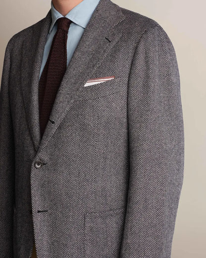 Navy Herringbone Tweed Blazer