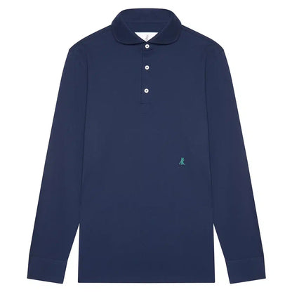 Navy Blue Cotton LS Polo Shirt