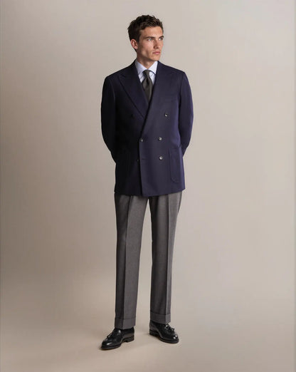 Navy Double Breasted Woollen Hopsack Blazer