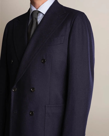 Navy Double Breasted Woollen Hopsack Blazer