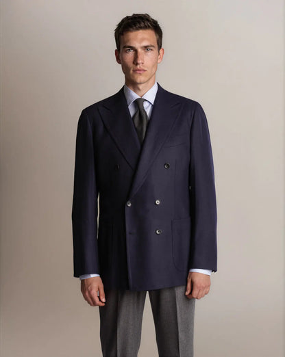 Navy Double Breasted Woollen Hopsack Blazer